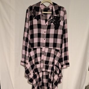 Lane Bryant Pink and Black Checkered Shirt